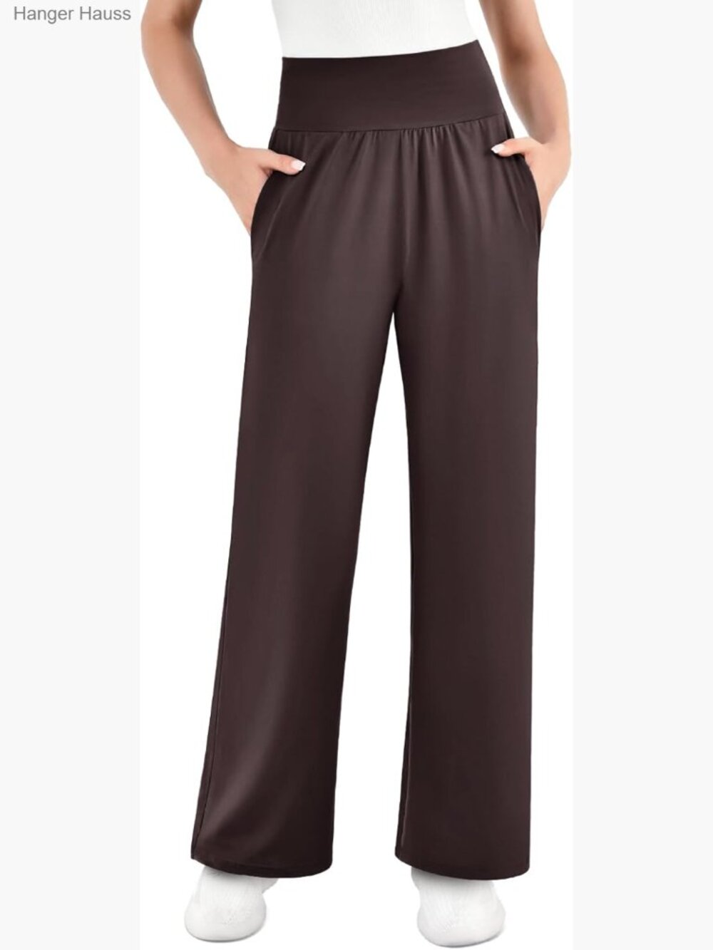 High Waisted Wide Leg Yoga Pants with Pockets, Lightweight Stretch Fabric